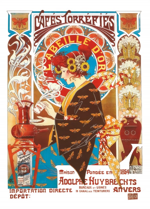 French Art Nouveau Vintage Illustration Coffee Poster  Print
